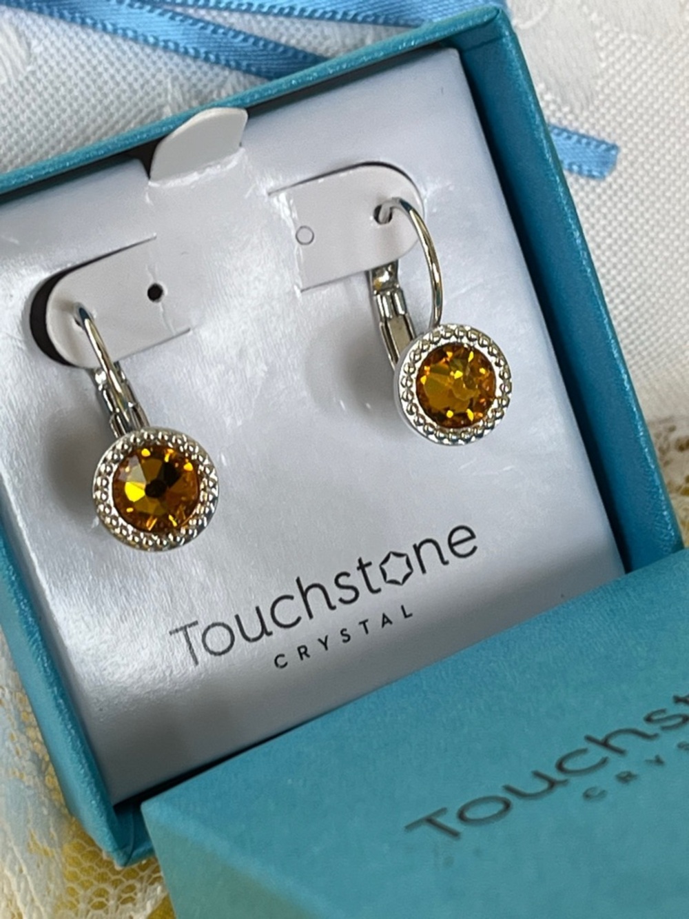 Swarovski’s TSC Little Wonder Earrings Topaz 🧡 Crystal Drop Earrings, NWT BNIB